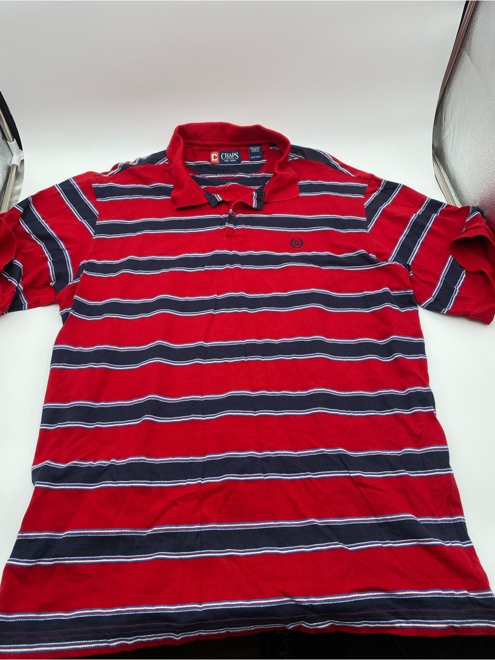 Chaps Red & Navy Striped Polo